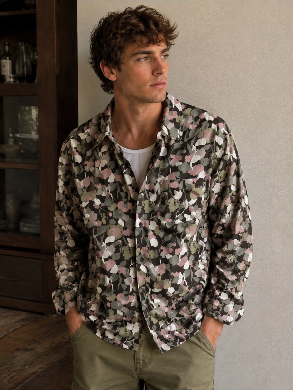 Ted Baker Olive, Pink & White Camouflage Shirt Jacket